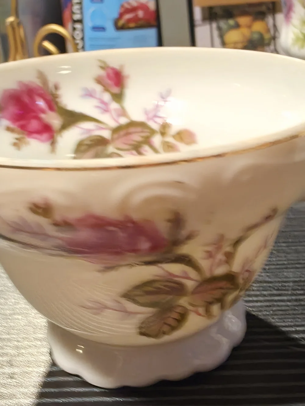 Floral Porcelain Teacup with Pink Rose Motif